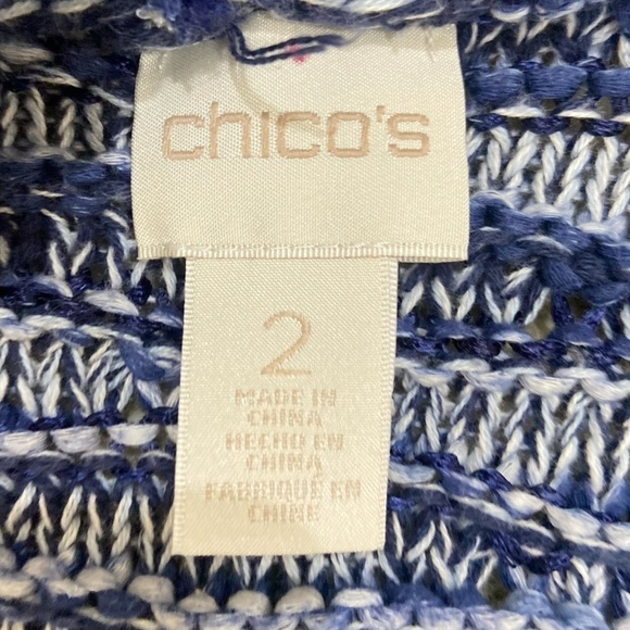 Chicos blue marled nubby Cotton blend midweight cardigan with fringe large - Picture 10 of 10